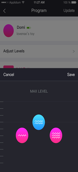Captura de tela do aplicativo Lovense Remote 3 níveis constantes.