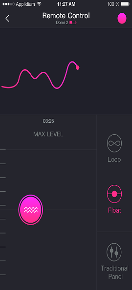 Captura de tela do aplicativo Lovense Remote Toque e deslize o controle remoto.