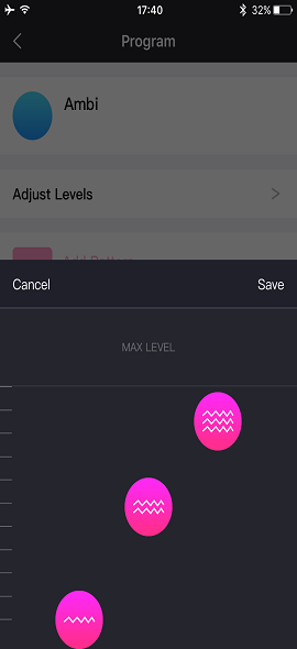 Captura de tela do aplicativo Lovense Remote: 3 níveis constantes