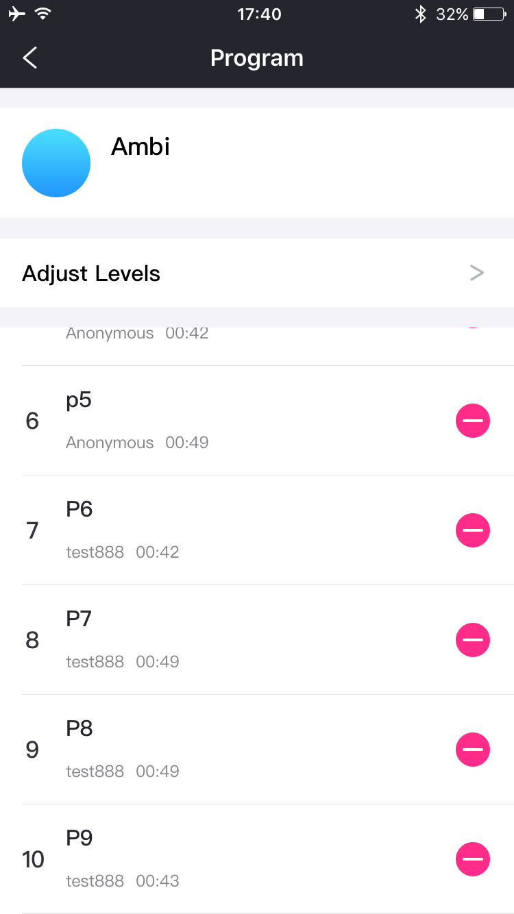 Captura de tela do aplicativo Lovense Remote: até 10 padrões de programação